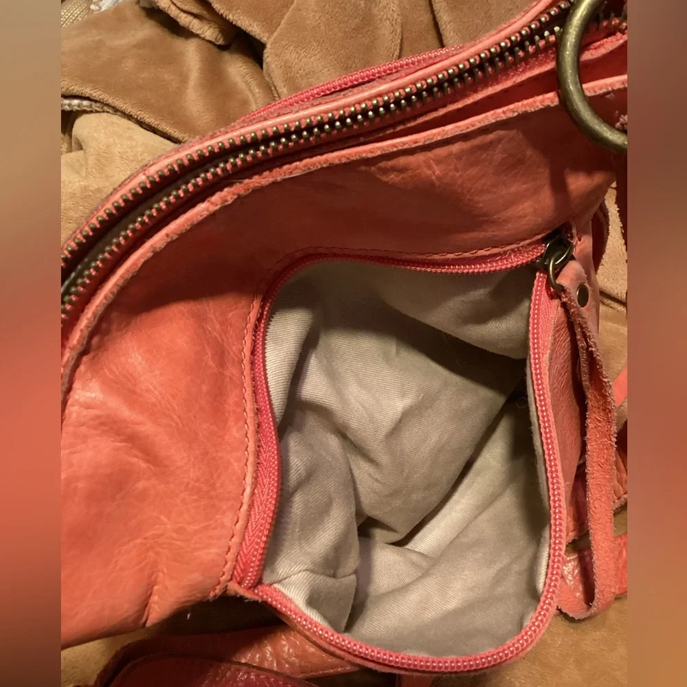 Lucky Brand Rayla Leather Crossbody Shoulder Handbag Boho Tassel Zip Tangerine - Picture 11 of 14
